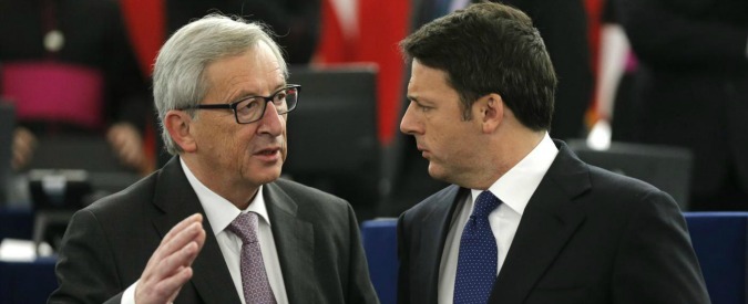 Jean-Claude Juncker, left, President of the European Commission, and Italy's Prime Minister Matteo Renzi discuss at the European Parliament, Tuesday Nov. 25, 2014 in Strasbourg, eastern France. (AP Photo/Christian Hartmann, Pool)